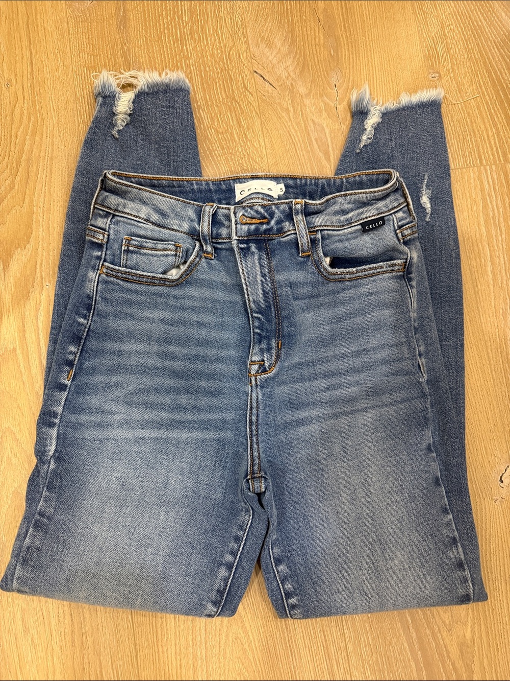 Cello High-Rise Distressed Skinny Jeans - Medium Blue